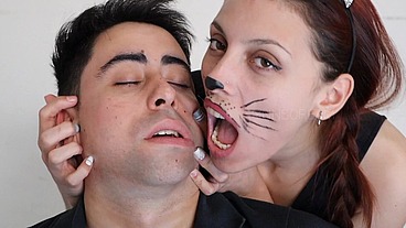 Hungry kitty! Face licking fetish