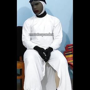 Zentai crossdresser burqa hijab mask visit Mistress home