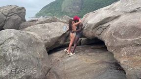 Blonde beach babe gets an interracial BBC creampie
