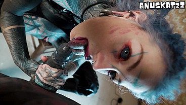 TATTOOED pornstar in HIGH HEELS fingers her ANAL and gives a BLOWJOB