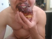 Handsome jerking off cumming on donut - the infamous donut video now full