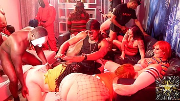 Spooky Interracial Halloween Orgy