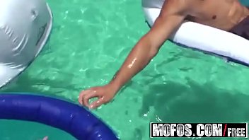 Slutty teens (Bridgete Palmer, Sunni Mayweather) get fucked at the pool party - MOFOS