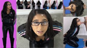 eRica gets spanked, sucks cock, & gets her face blasted with cum while wearing her Adidas Chile 62 jacket and shiny leggings!