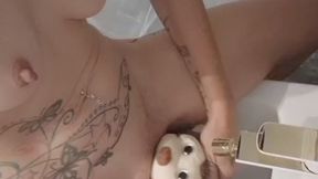 I pee on the teddy bear and get washed by him.