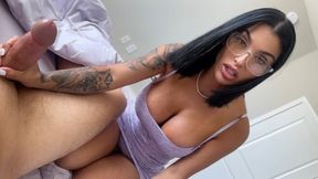 Busty MILF stepmom cums on tits after doggy style fuck