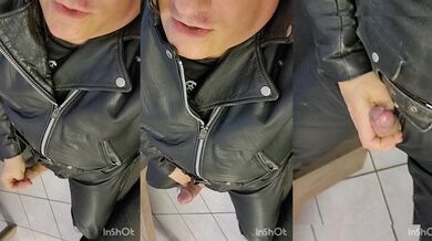 Sandro jerking off and cumming in full leather the 3rd time a day - no much sperm left :D
