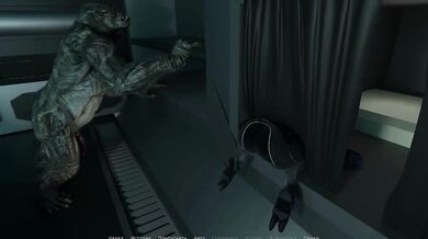 Her tight ass appears as the mutant's huge dick pokes into the unknown 3D hentai game