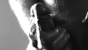 Stroking Hard Cock in Black and White with Lots of Cum