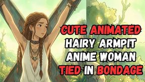 Anime Manga woman with hairy armpits alt babe so sexy she needs to be punished tied to a x frame in BDSM bondage fantasy struggle