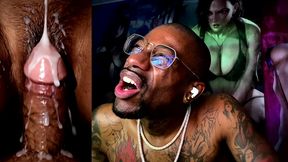 small cock cumming all over juicy hairy black ass pussy, ai generated