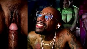 small cock cumming all over juicy hairy black ass pussy, ai generated