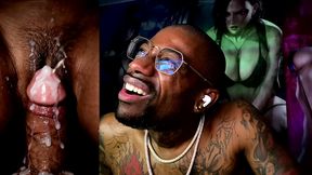 small cock cumming all over juicy hairy black ass pussy, ai generated
