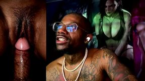 small cock cumming all over juicy hairy black ass pussy, ai generated