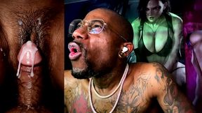 small cock cumming all over juicy hairy black ass pussy, ai generated