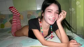 Legal-age Asian femboy from Thailand gets tight round ass filled anal