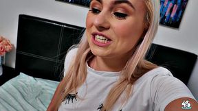 Blonde Teen In Ripped Pink Pantyhose Fists Her Own Pussy