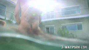 Steamy Outdoor Threesome by the Pool with Hot Teens