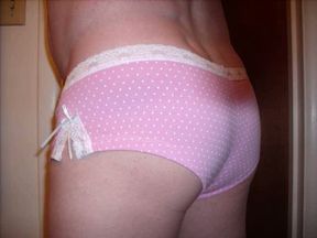 Husband's side show of his fat ass in my panties and lingerie