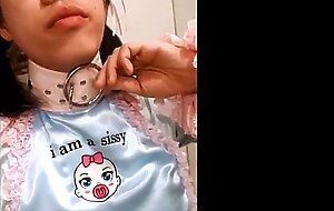 Asian Sissy's Small Cock Caged