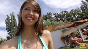 HUNT4K. Man meets long-legged model at the beach