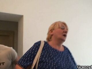 Large breasts blond granny riding his ramrod
