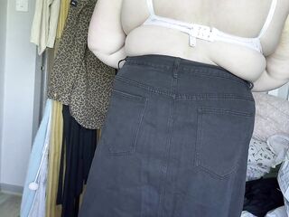 real amateur chubby girl with tattoos tries on bras and dresses for you