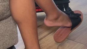 Pretty Ebony Feet Dangling Cute Black Flip Flops
