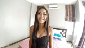 Skinny Asian chick gets cum across her tongue