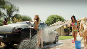 Amazing petite COUGAR babes passion posed outdoor during passion car wash