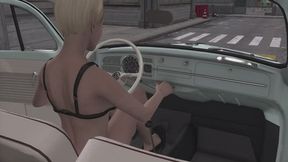 1967 VW Beetle Cranking Template - Kara in Fuzzy Slippers and Bra and Panties 1080p