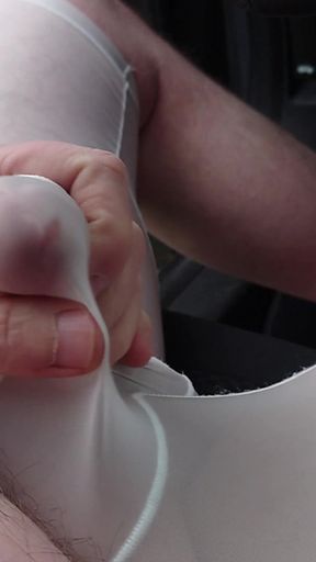 Nylonjunge Playing with Cock in White Nylon Shorts