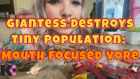 Giantess Destroys Tiny Population: Mouth focused Vore