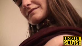 UKSubSluts com - Sub girl with big boobs fucks with leash around her neck with passion