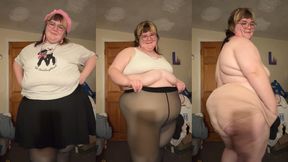 SSBBW slow mini skirt striptease