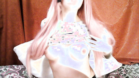 Lustful pink-haired nanny masturbates on the webcam