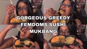 Gorgeous Greedy Femdoms Sushi Mukbang