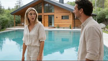 A sexy blonde stepdaughter gets fucked by her perverted stepfather'_s huge cock at their new cabin - (AI-generated video)