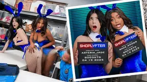 Mall Thieves Asteria and Rhae Get Caught and Fucked by Officer Rebel in Sexy Bunny Costumes