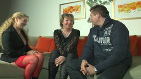 Blonde German cougars sharing dick in amateur threesome