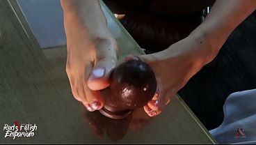 Hotel desk Footjob tease