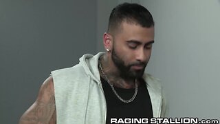Interracial tsa agent gives sexy latino a full body search: anal, sucking, and hairy fun in public!