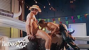 Damian Night Rides Cade Maddoxs Cock And The Mechanical Bull For A Wild Saloon Finish