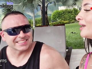 Colombian Pornstar Salome Gil interview me and we end up screwing beneath the rain & rainbow