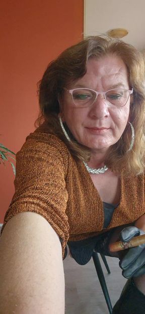 Little teasing while smoking a cigar