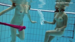 Underwater swimming pool lesbo girls Lera & Sima Lastova