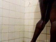 Fat Black boy shaking his ass in the shower