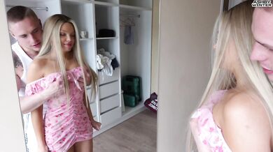 My stepsister’s new boyfriend made me jealous so I fucked her in her glassy dress and deep throated my cum