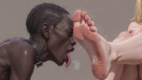 Ebony Slave Passionately Worshipping Blonde Queen’s Big Soft Feet