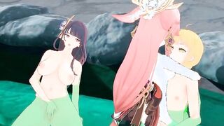 (HD60FPS)YAE MIKO AND RAIDEN SHOGUN HAVE A 3SOME WITH TRAVELER INTO HOMEMADE ONSEN(Serenitea pot)